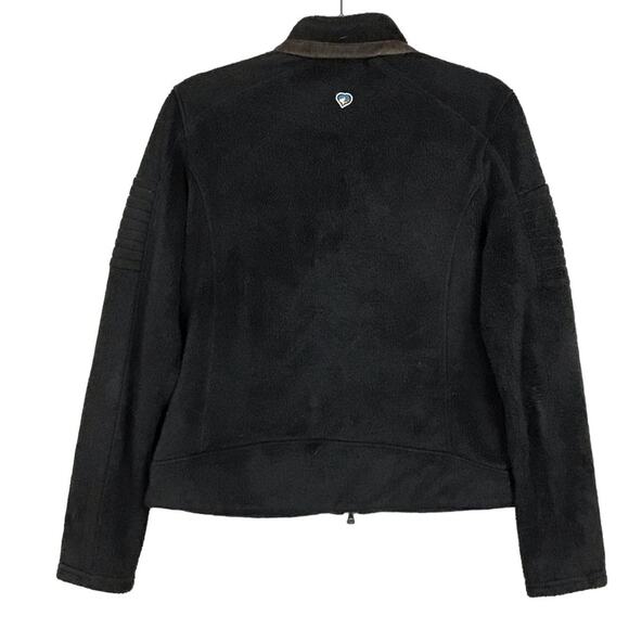 KUHL Moto-Vation Black Fleece Brown Leather Trim Full Zip Jacket Pockets sz M - Picture 5 of 14